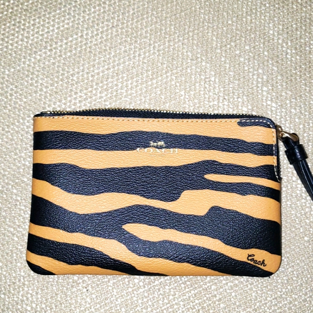 Coach Black and Mustard Striped Wristlet